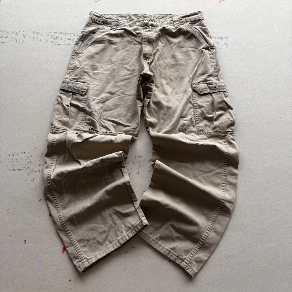 Y2K Vintage Wrangler Cargo Pants 34x30 Khaki Baggy Skate Thrashed